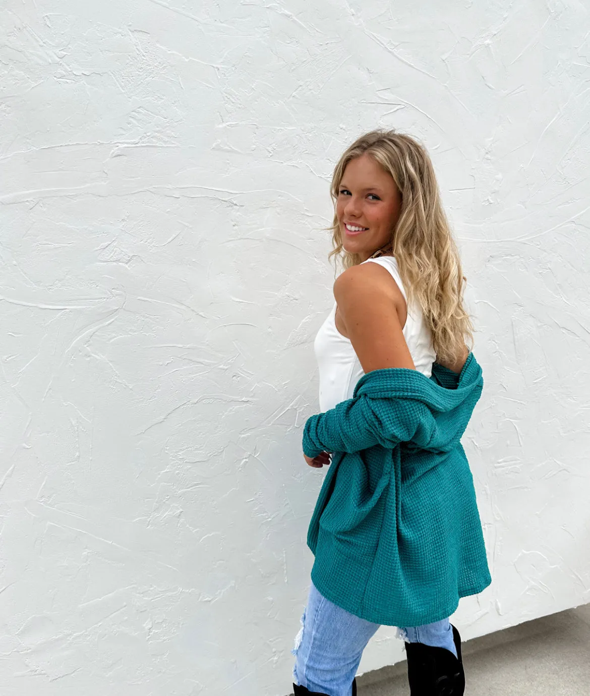 OS PLUS ONLY Lola Cardigan in Teal