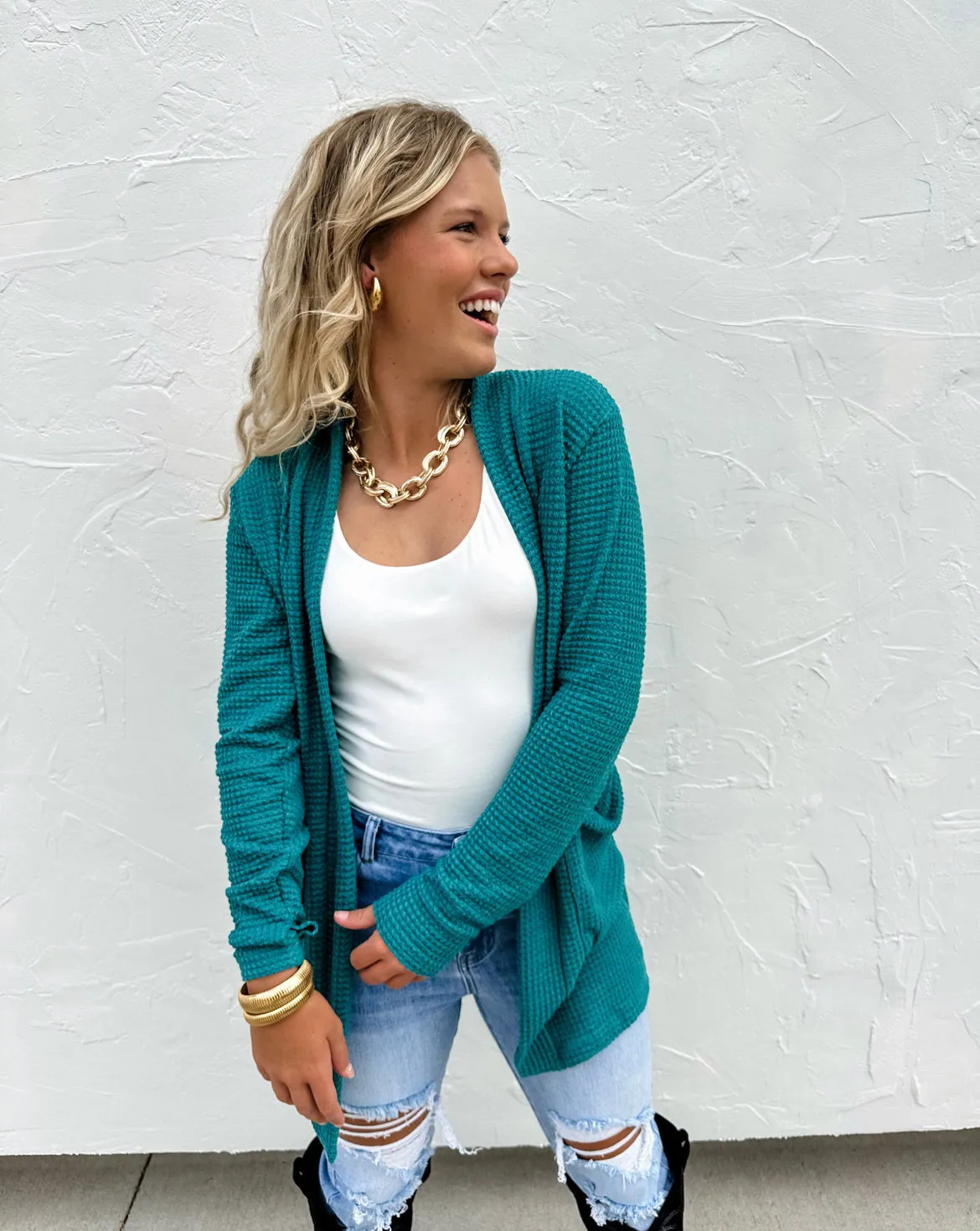 OS PLUS ONLY Lola Cardigan in Teal