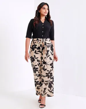 Print Belted Pants High Waist