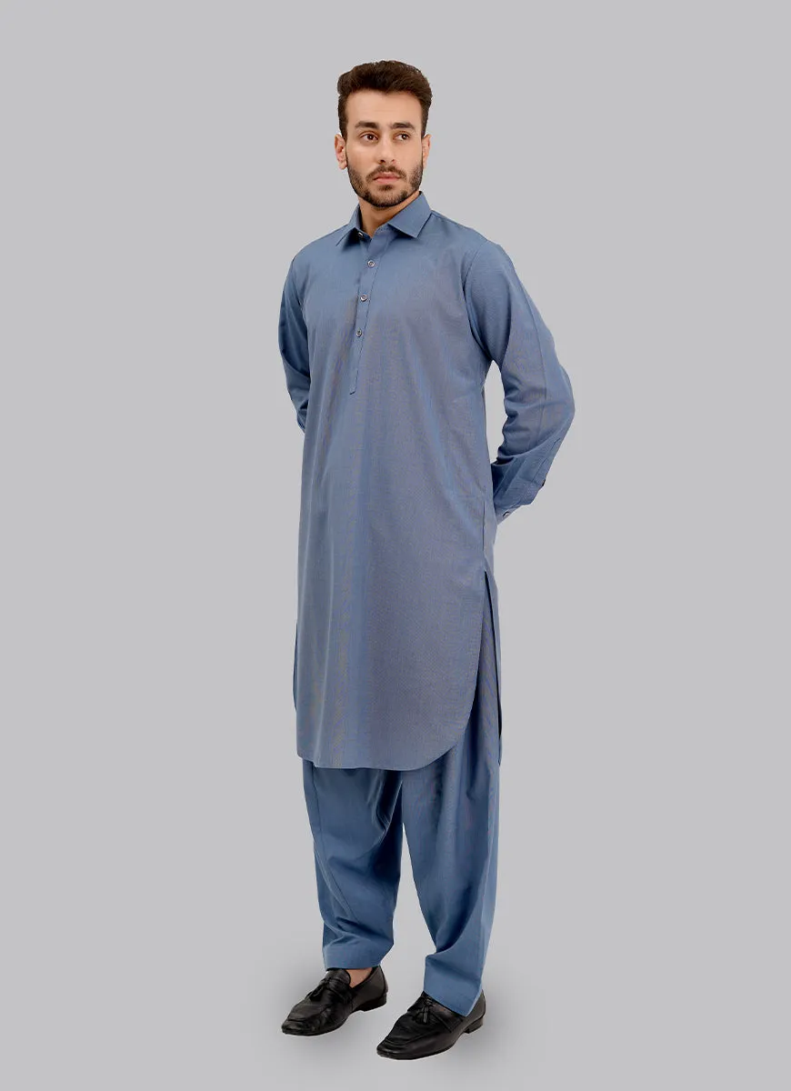 Shalwar Kameez - Kashghar Sky Blue Textured