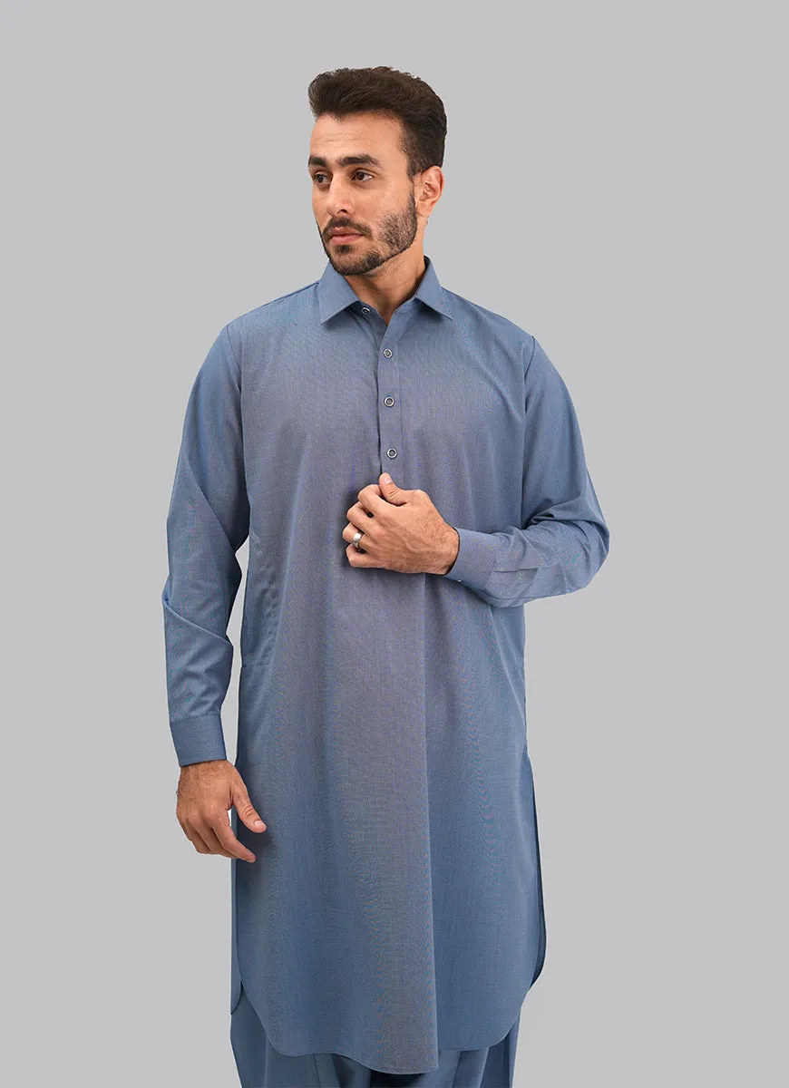 Shalwar Kameez - Kashghar Sky Blue Textured