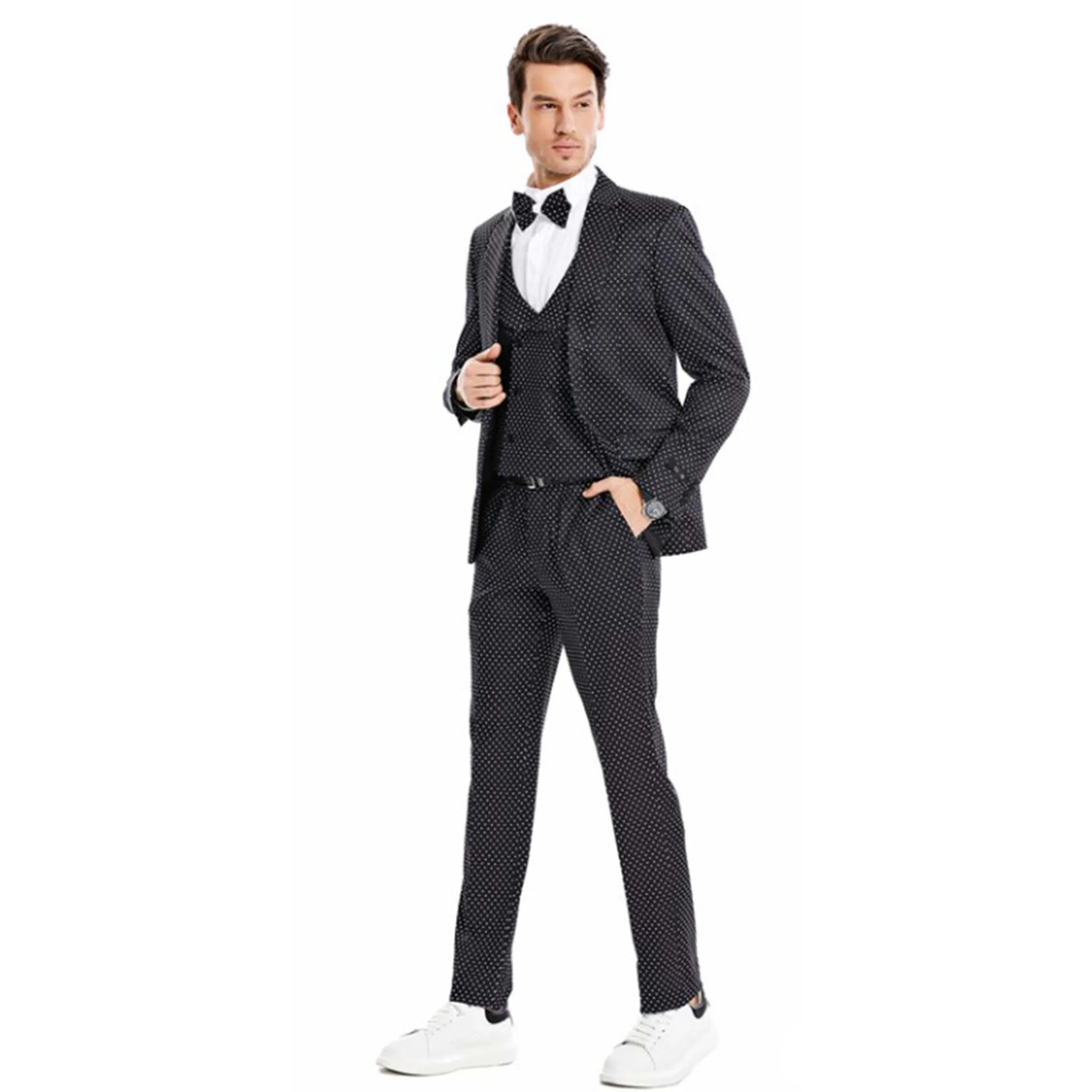 Slim Fit Black Polka Dot Suit