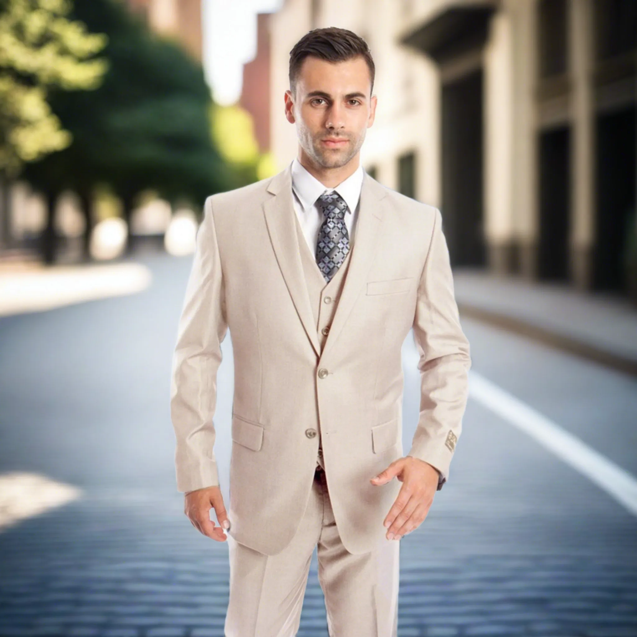 Slim Fit Lt. Beige 3pc Suit