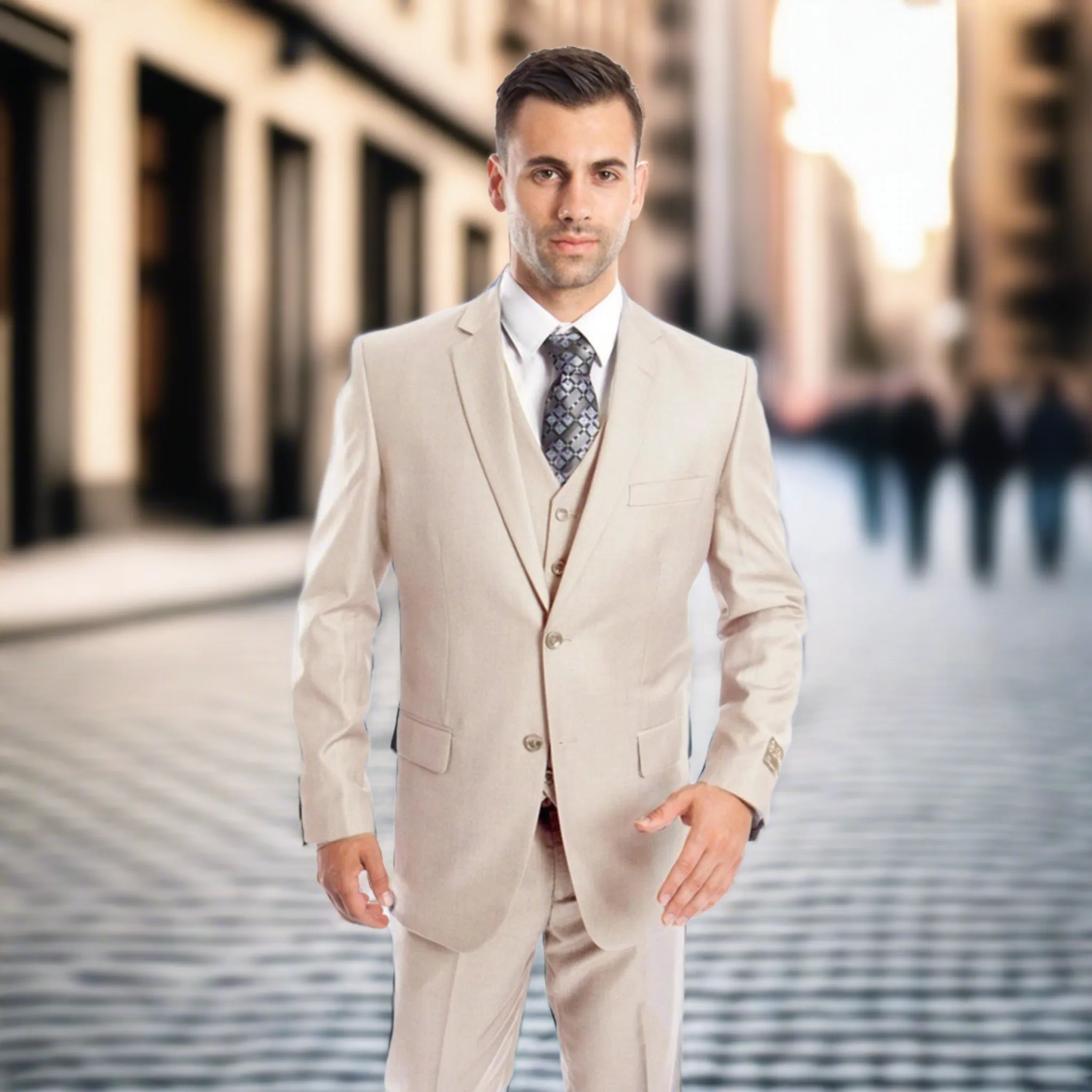 Slim Fit Lt. Beige 3pc Suit