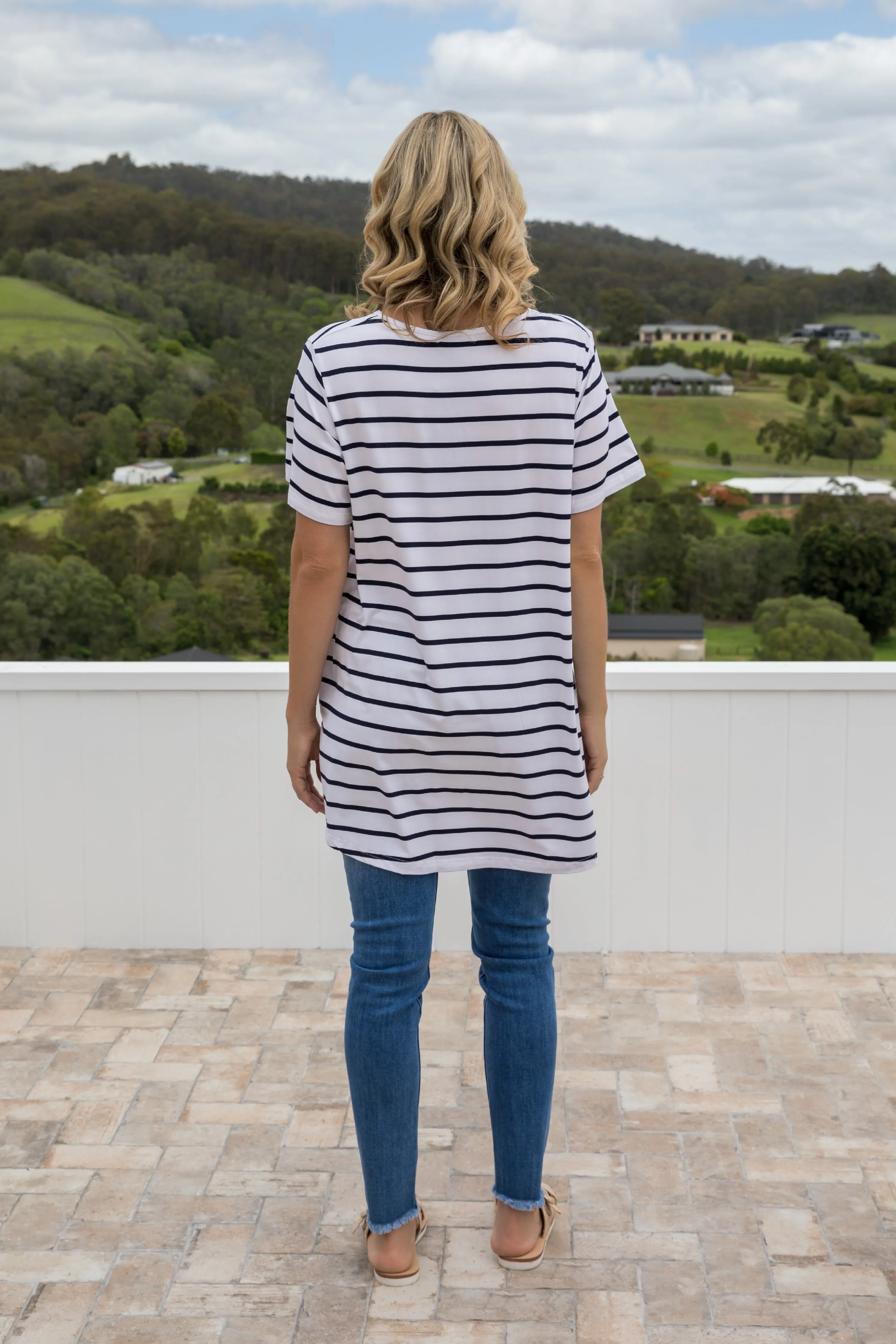 T-Shirt Top in Navy/White Stripe