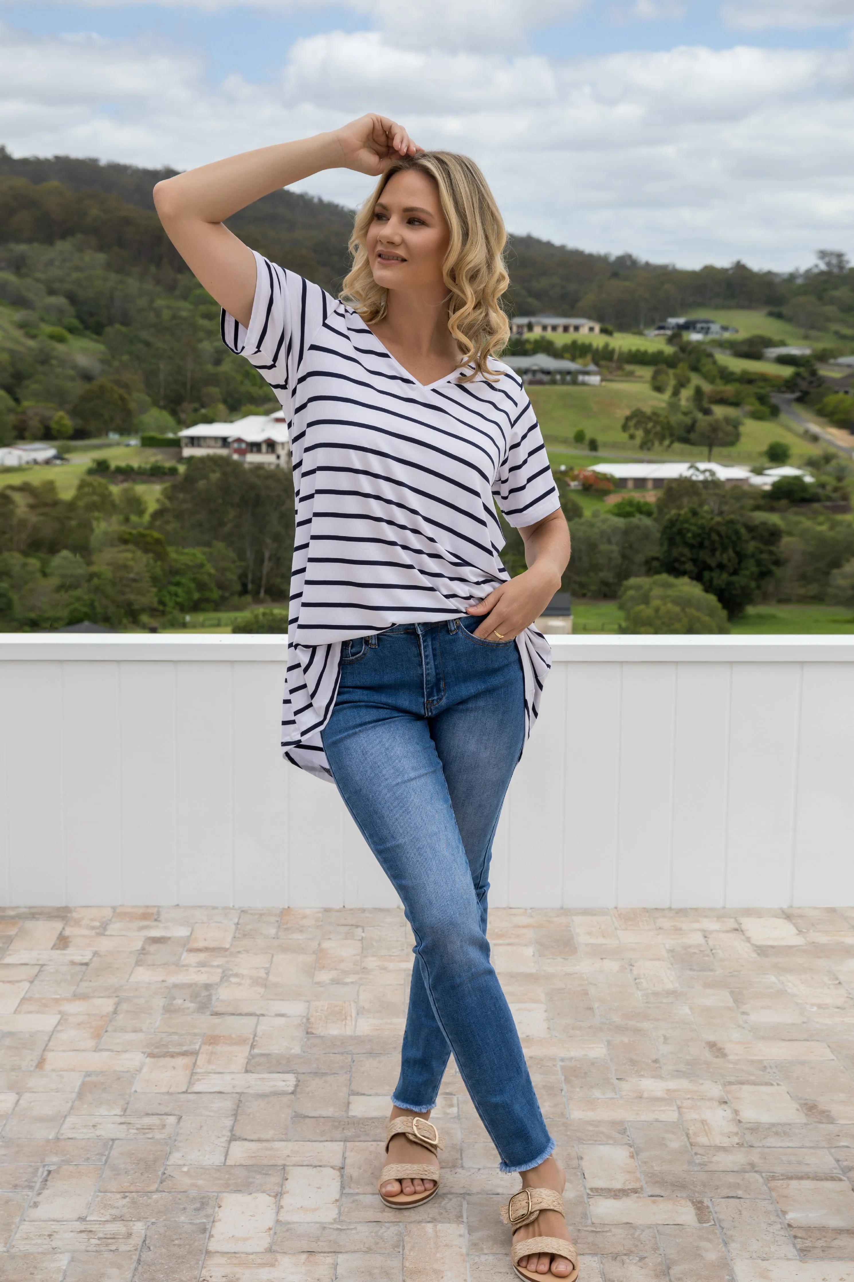 T-Shirt Top in Navy/White Stripe