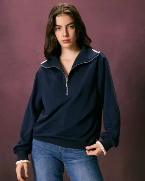 The Navy Stand Collar Half Zipper Sweatshirt