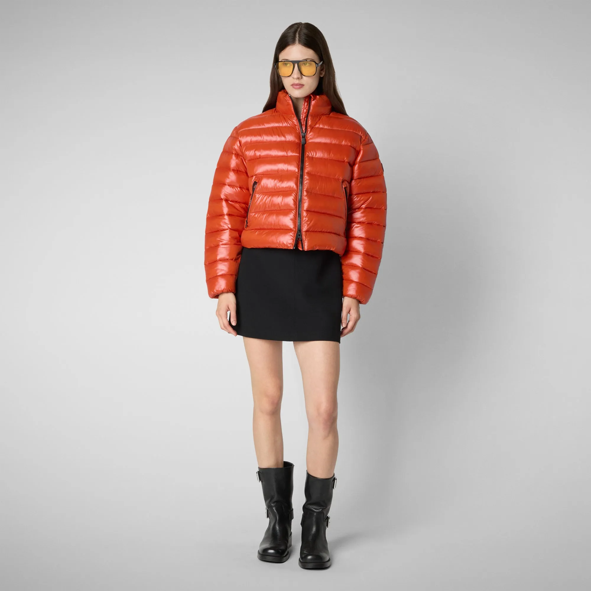 Woman's animal free puffer jacket Myra in maple orange