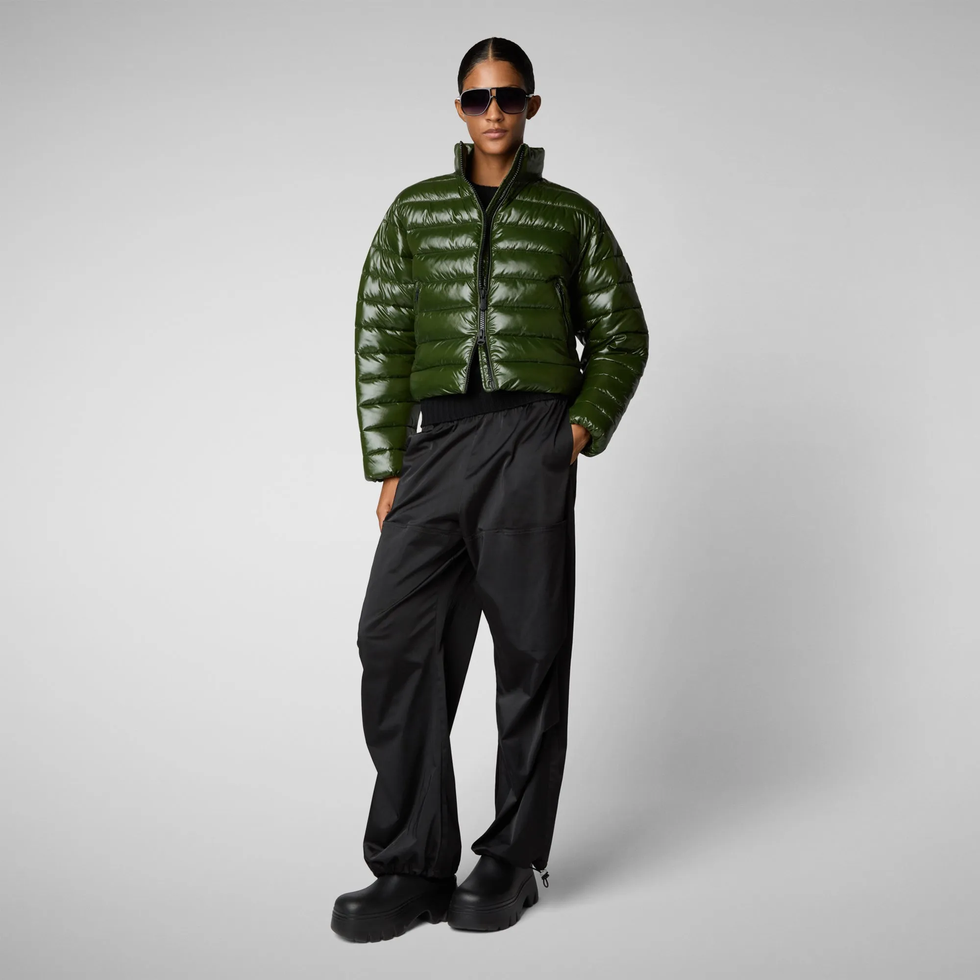 Woman's animal free puffer jacket Myra in pine green