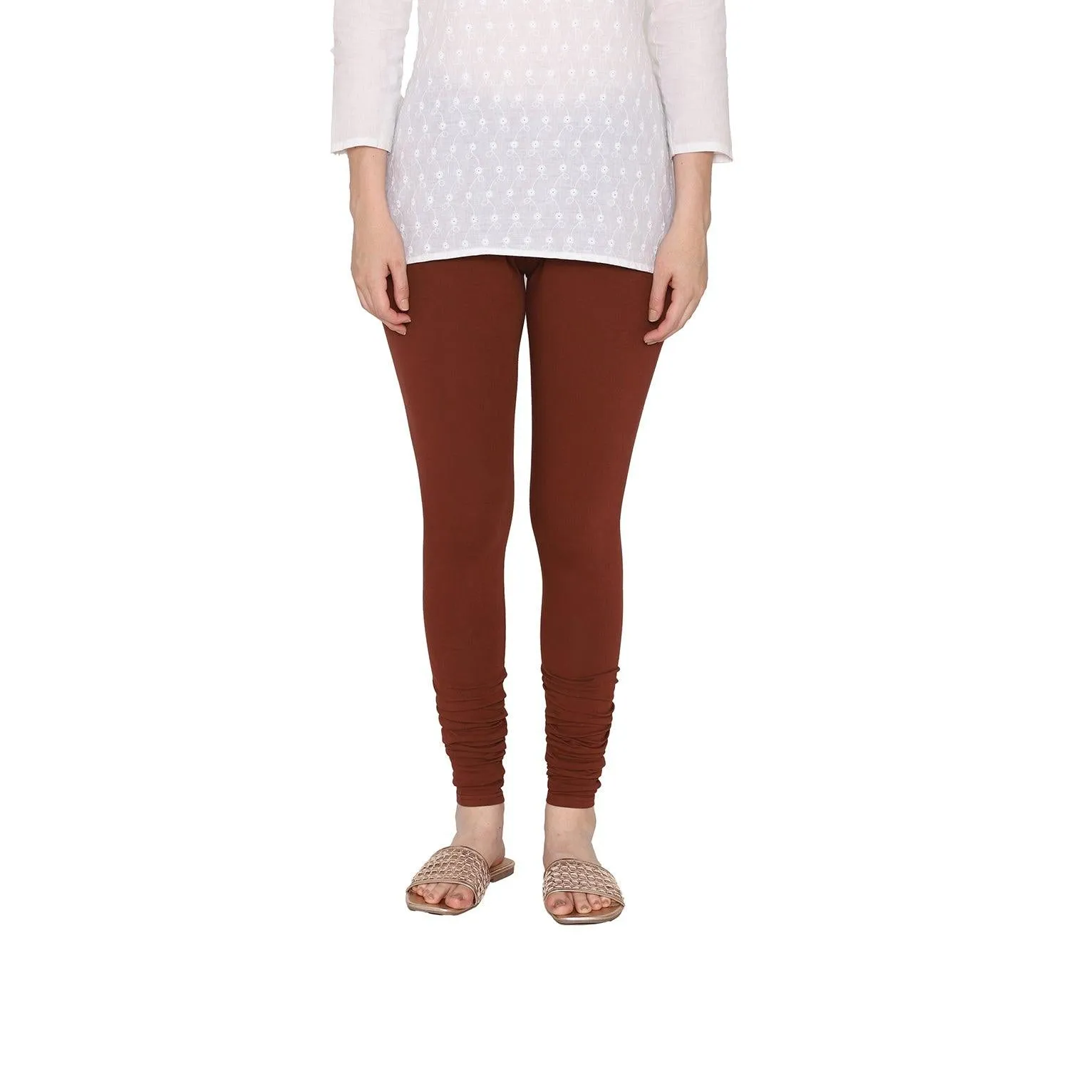 Women's Cotton Churidar Leggings (Free Size) - Chocolate Truffle