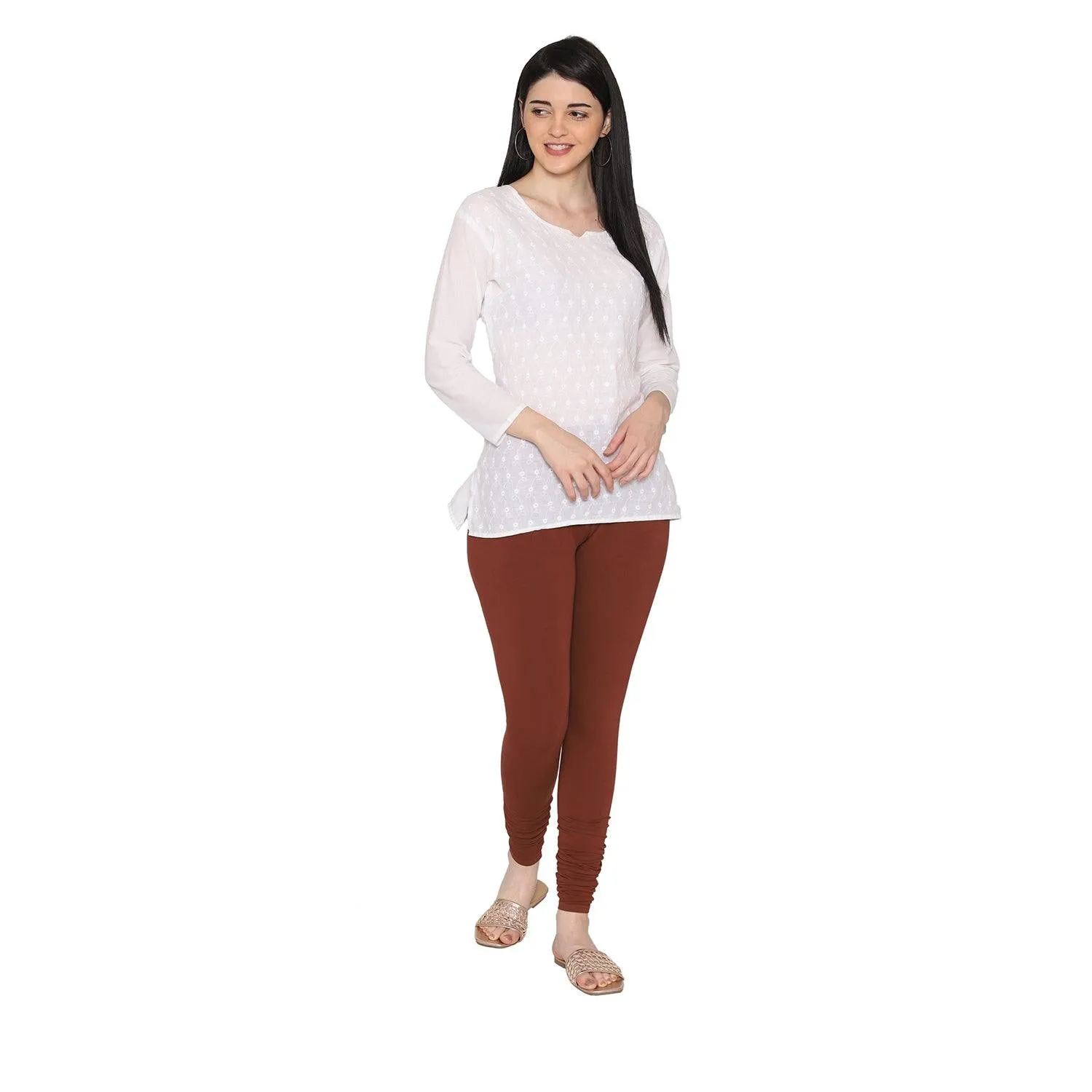 Women's Cotton Churidar Leggings (Free Size) - Chocolate Truffle