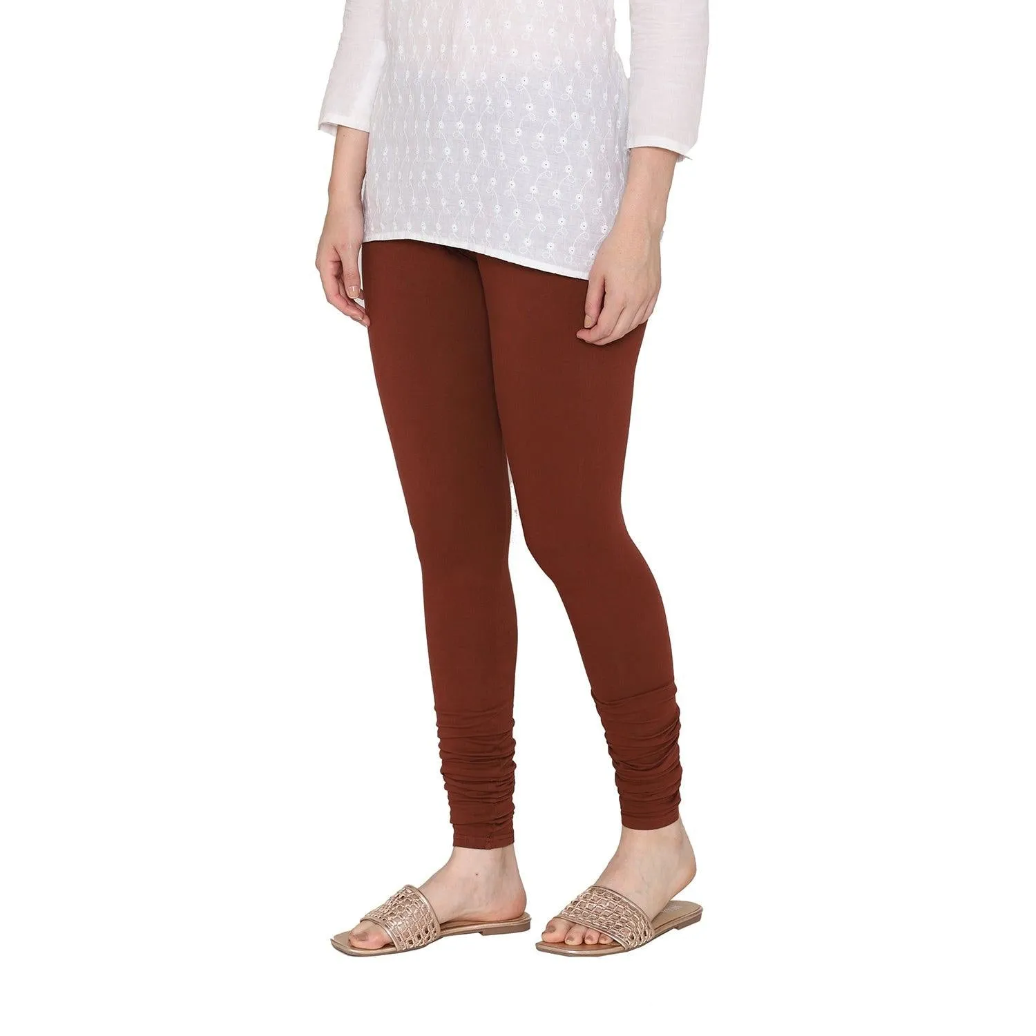 Women's Cotton Churidar Leggings (Free Size) - Chocolate Truffle