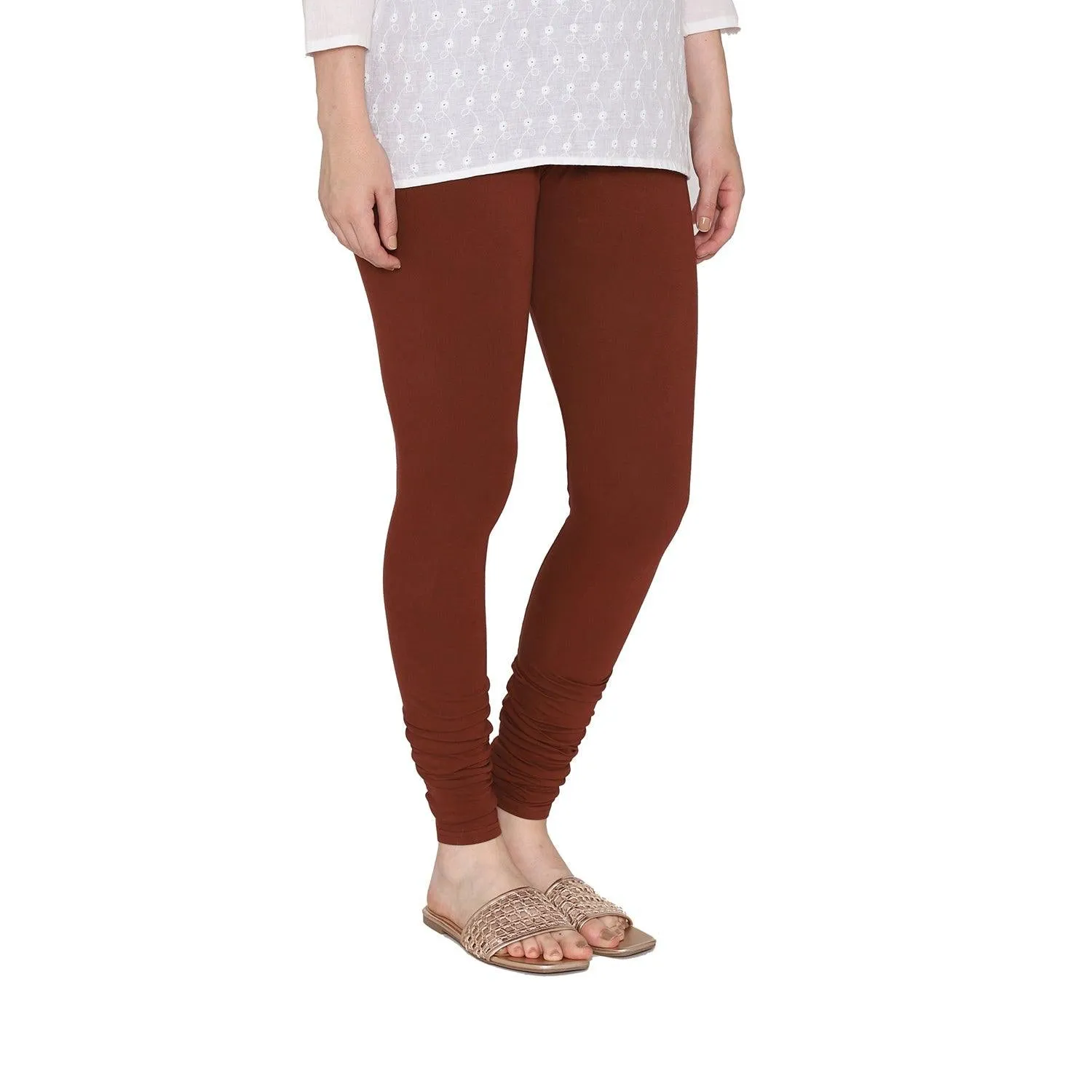 Women's Cotton Churidar Leggings (Free Size) - Chocolate Truffle