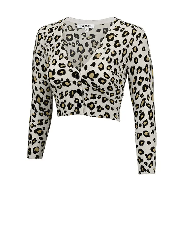 Women's Cropped 3/4 Sleeve Bolero Leopard Print Cardigan Sweater CO129LEO (S-XL)