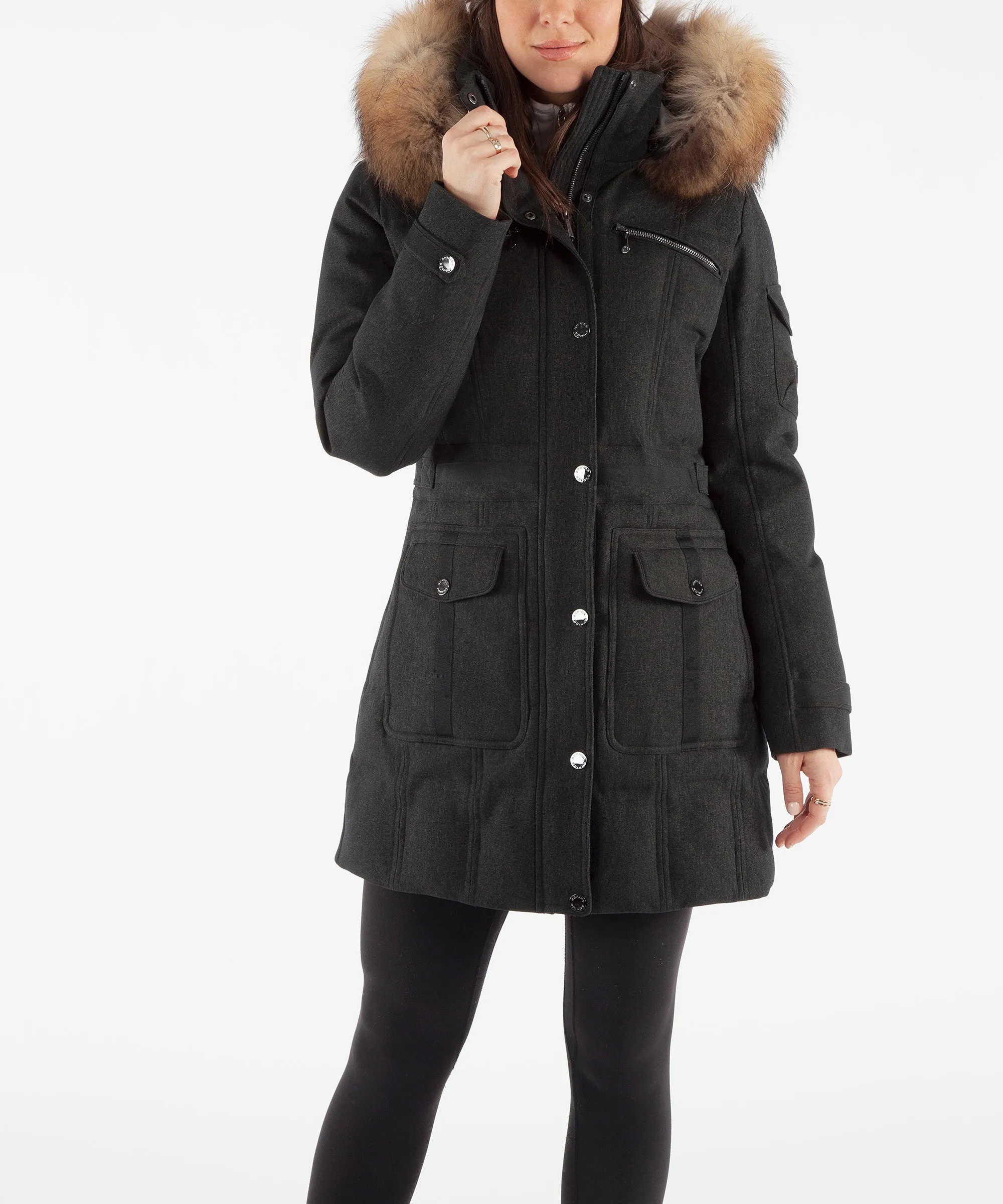 Women's Tanya Quilted 3/4 Coat With Removable Fur Ruff