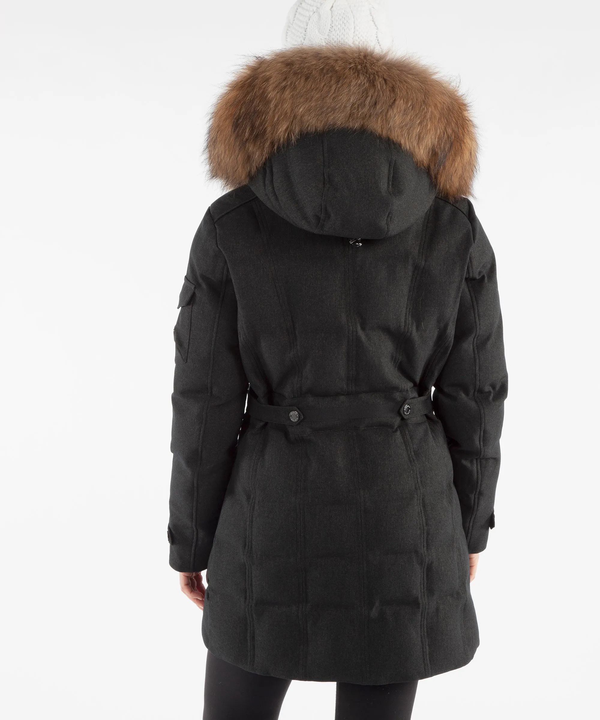 Women's Tanya Quilted 3/4 Coat With Removable Fur Ruff