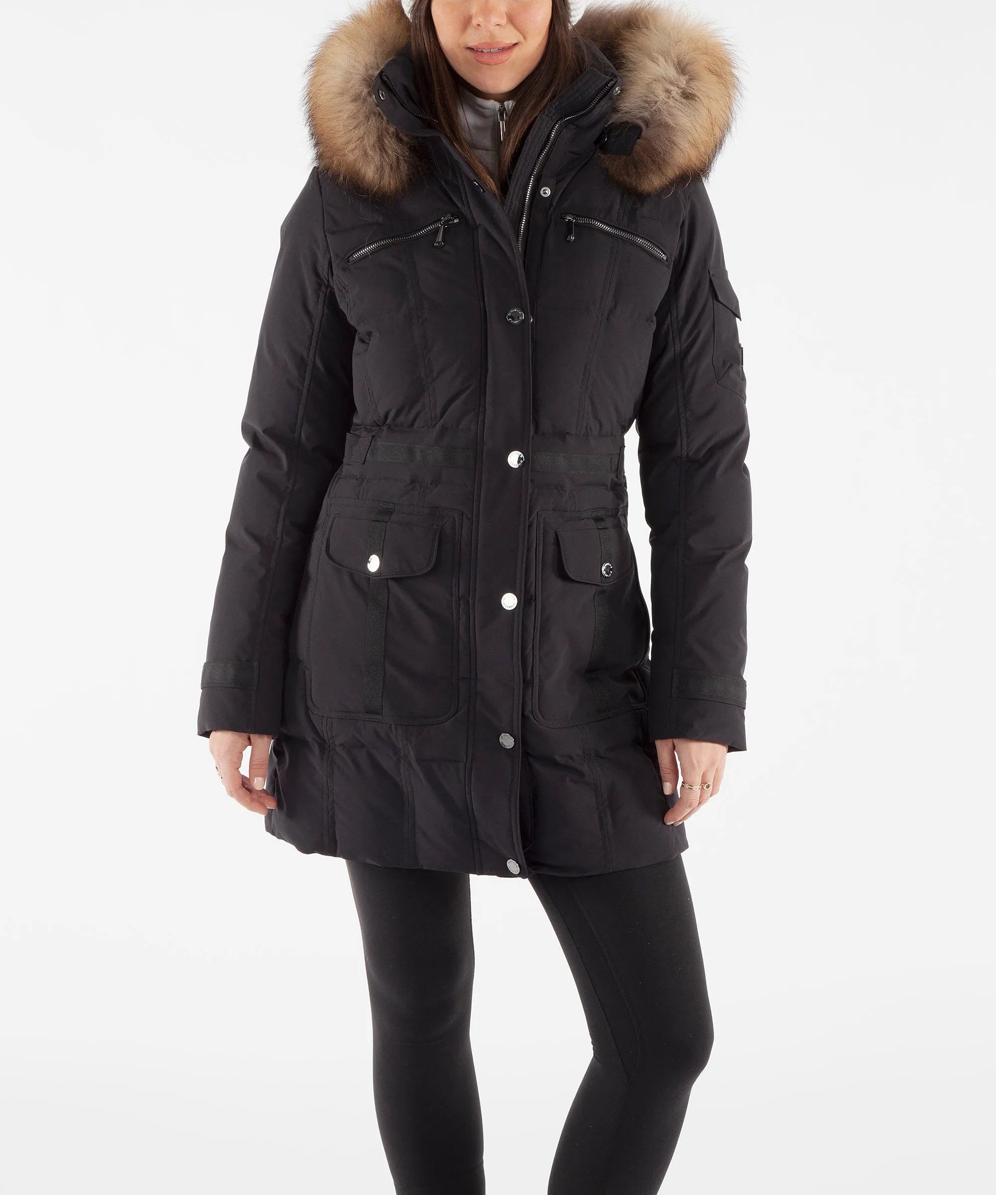 Women's Tanya Quilted 3/4 Coat With Removable Fur Ruff